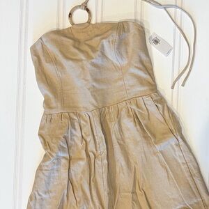 Old Navy Halter Tan Linen O Ring Romper Size S Tropical Boho Resort